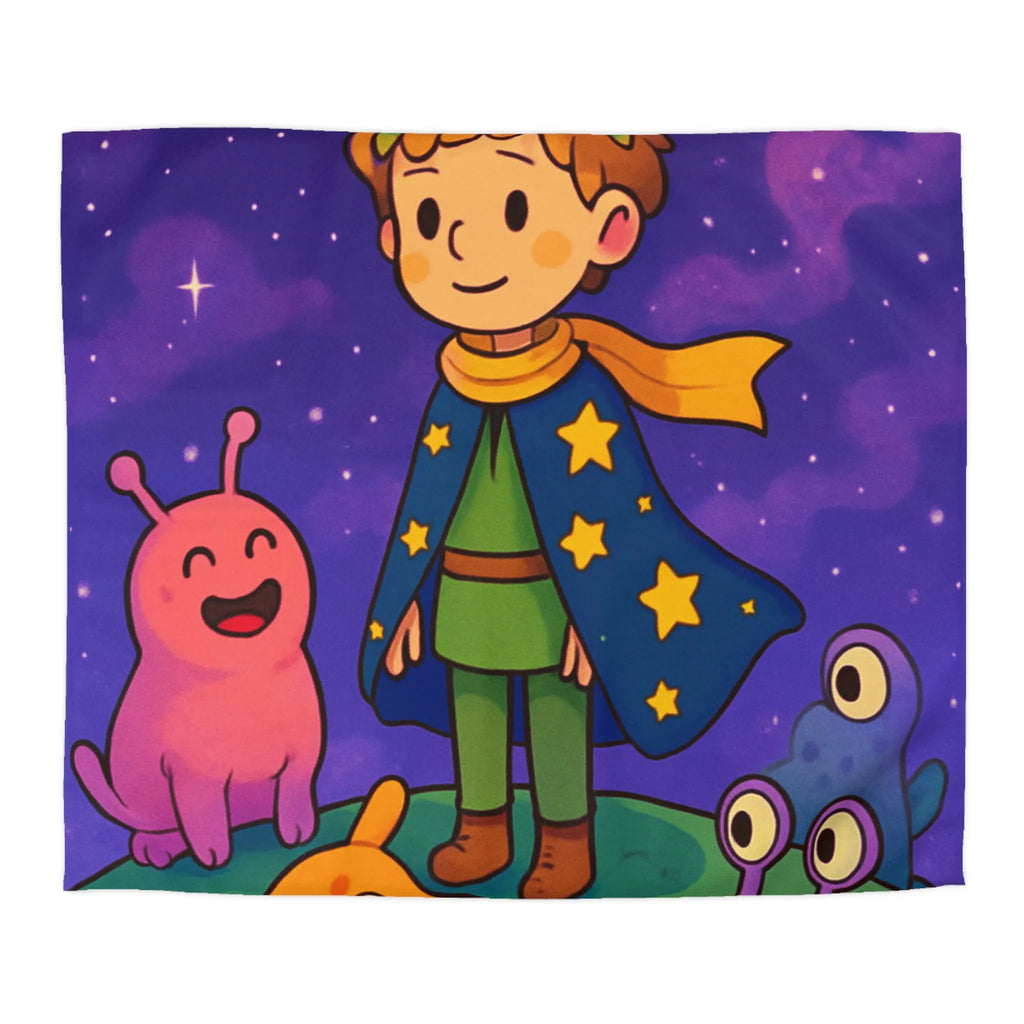 Housse de Couette Colorée Enfantine avec Enfant et Créatures sous Ciel Étoilé