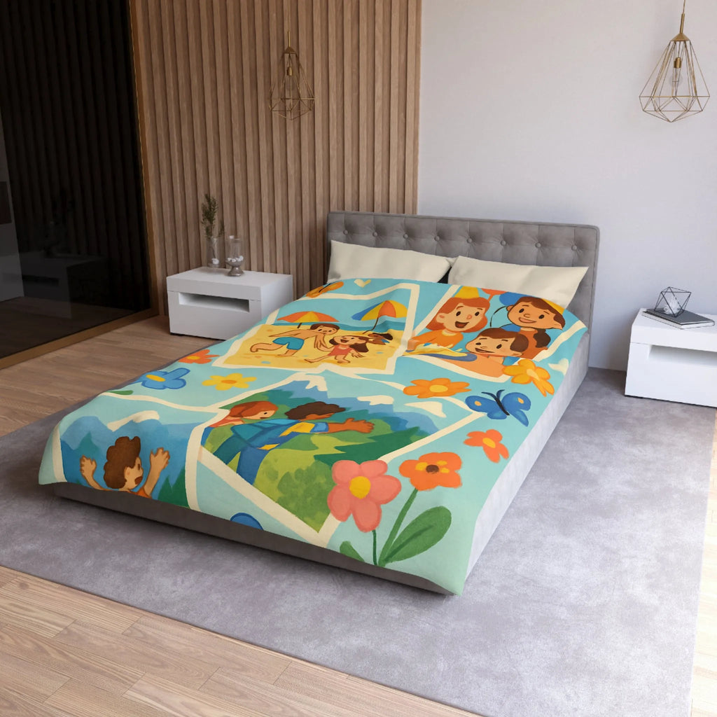 Housse de Couette Enfant : Aventures Ludiques en Été avec Amis et Nature