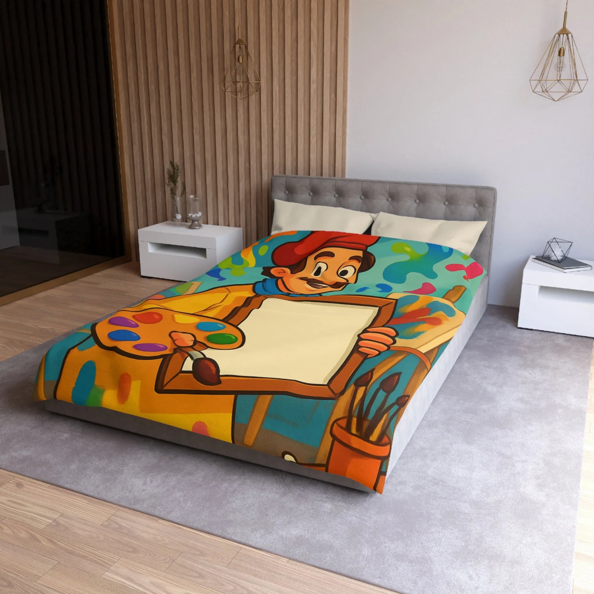 Housse de couette colorée artiste, palette vibrante, design créatif pour chambre inspirante