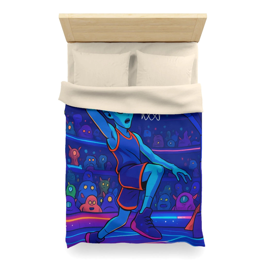 Housse de Couette Design Extraterrestre Jouant au Basketball dans une Arène Psychédélique