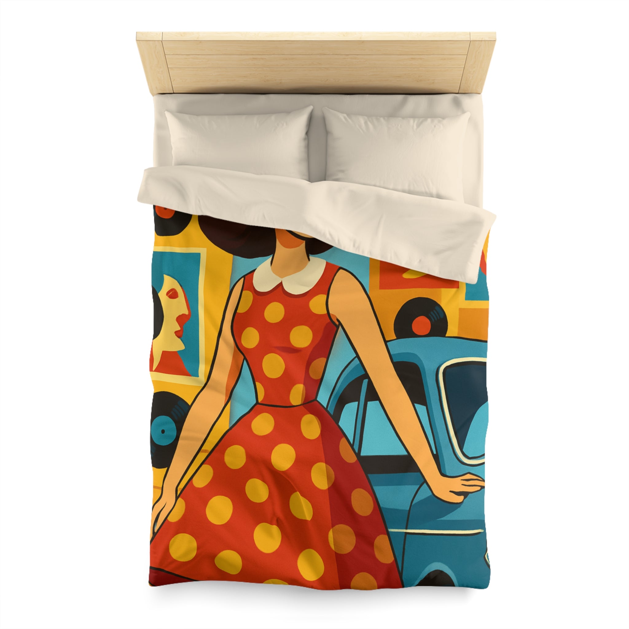 Housse de couette rétro colorée avec motifs années 60 style pop art vintage