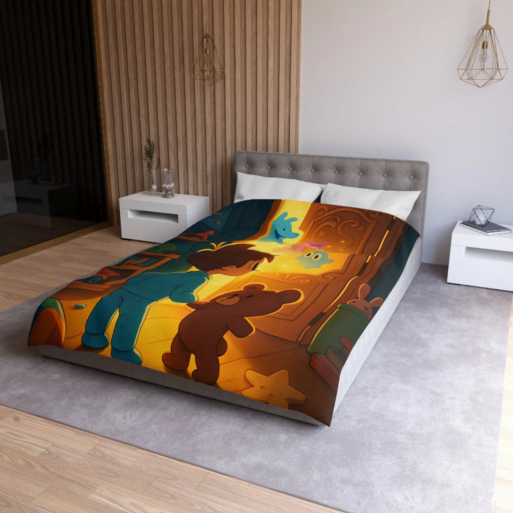 Housse de couette enfant avec motifs lumineux d'animaux magiques en chambre colorée