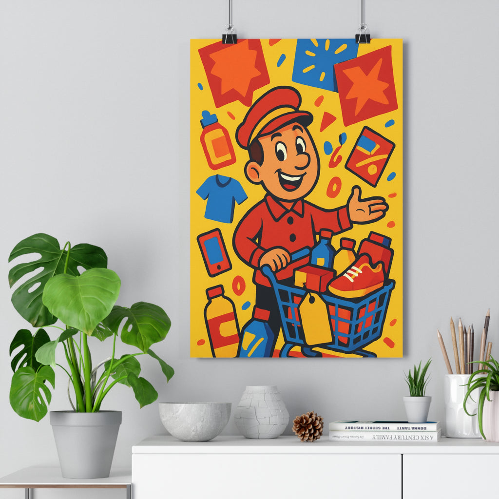Poster décoratif cartoon joyeux rouge jaune dynamique vibrant chambre bureau format 30x46cm amusant énergétique