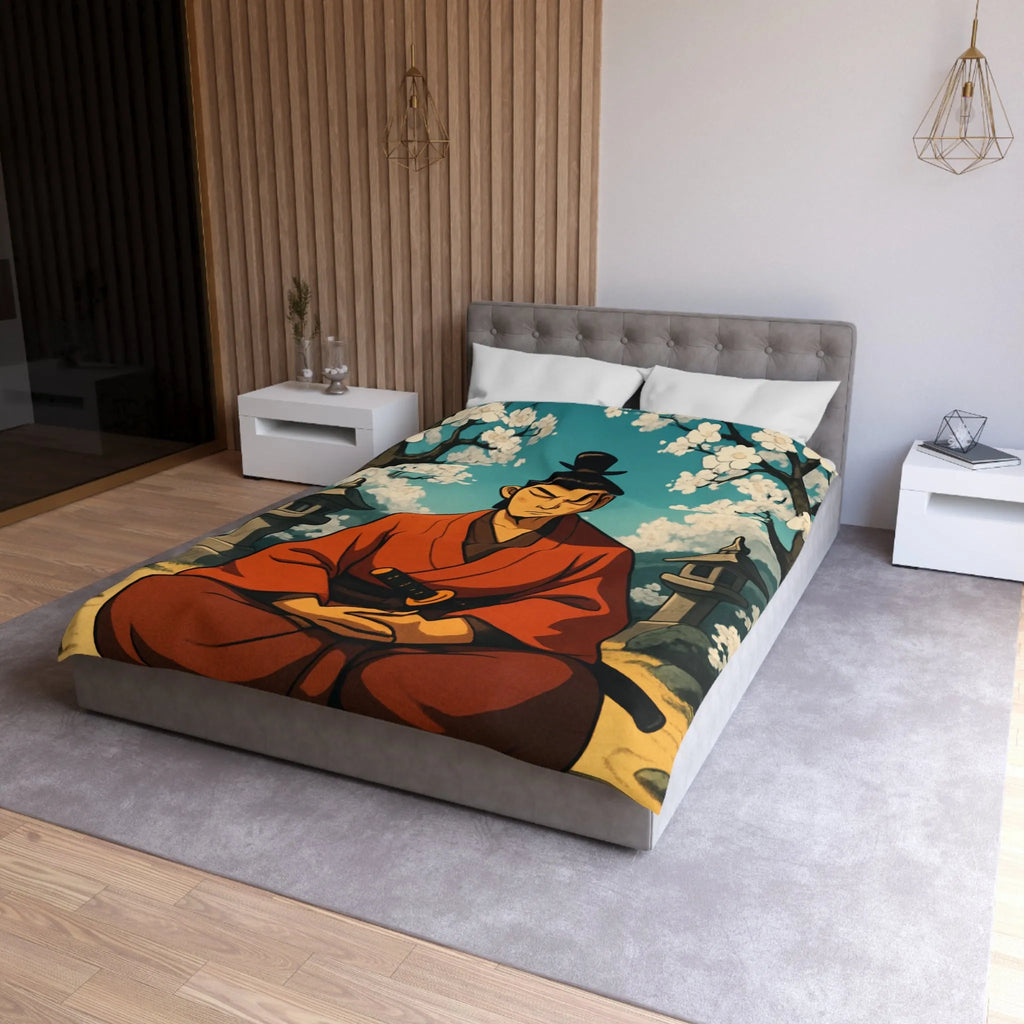 Housse de couette avec design de méditation sereine sous cerisiers en fleurs