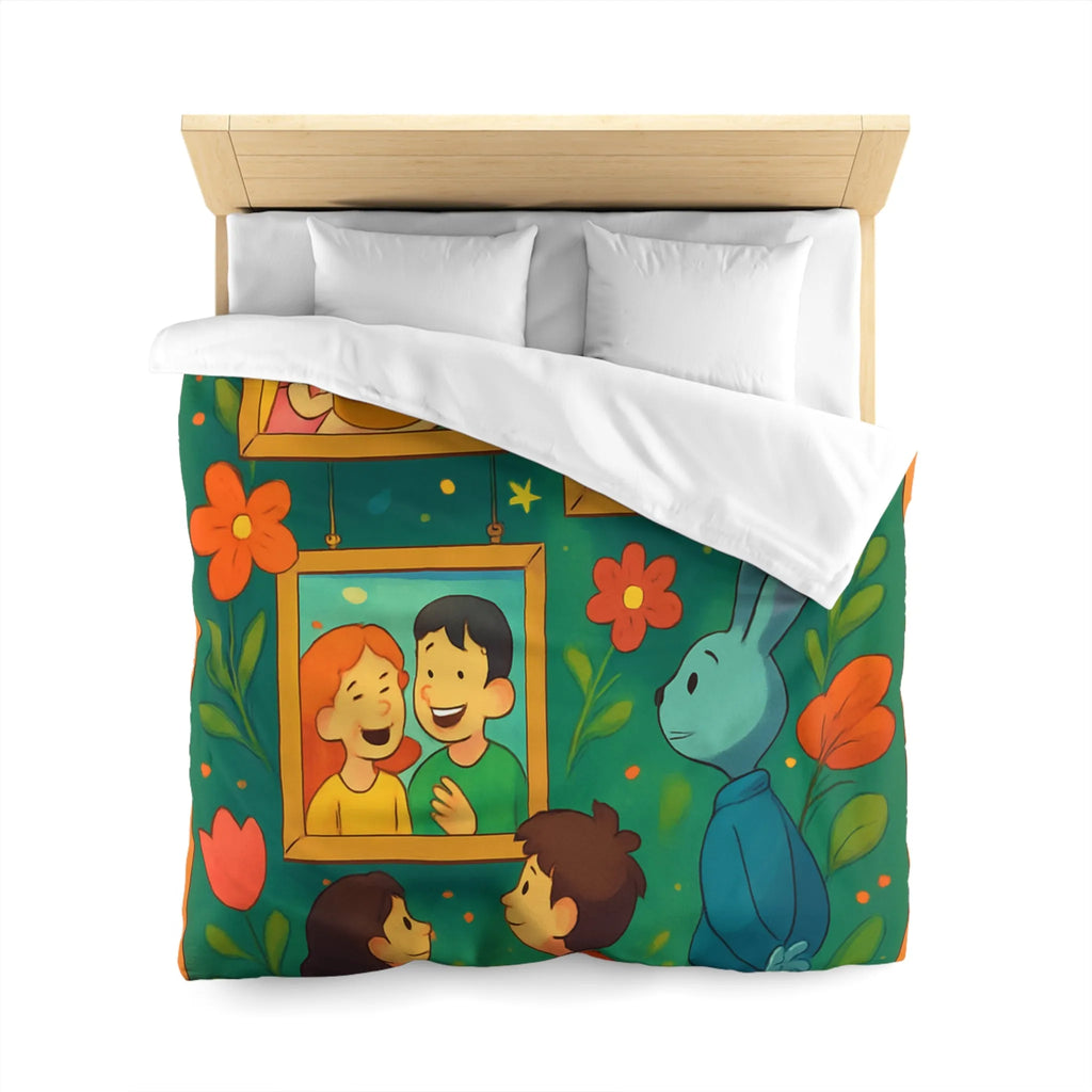 Housse de couette colorée et joyeuse avec famille, nature et motifs floraux