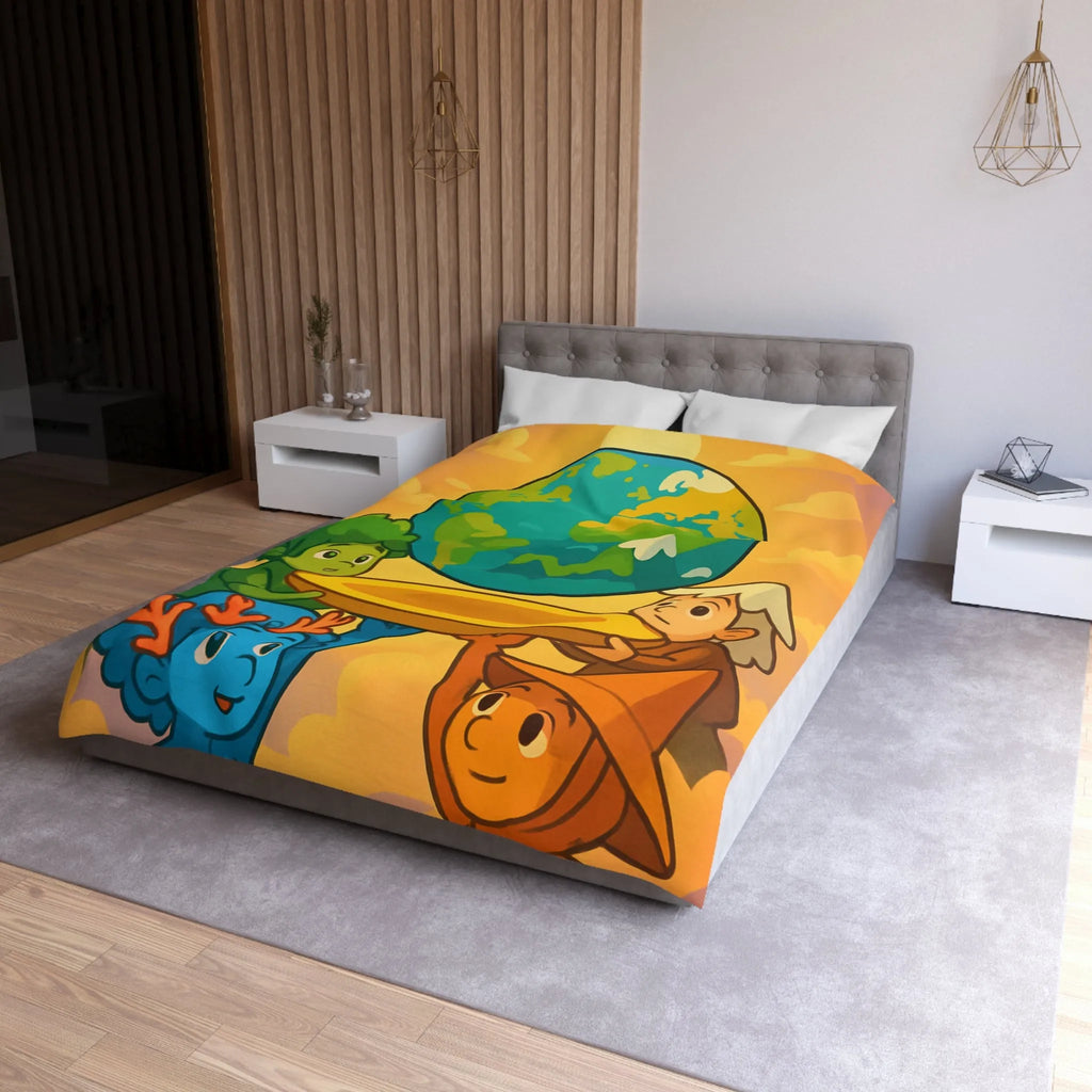 Housse de couette colorée représentant des enfants unis pour soutenir la planète Terre