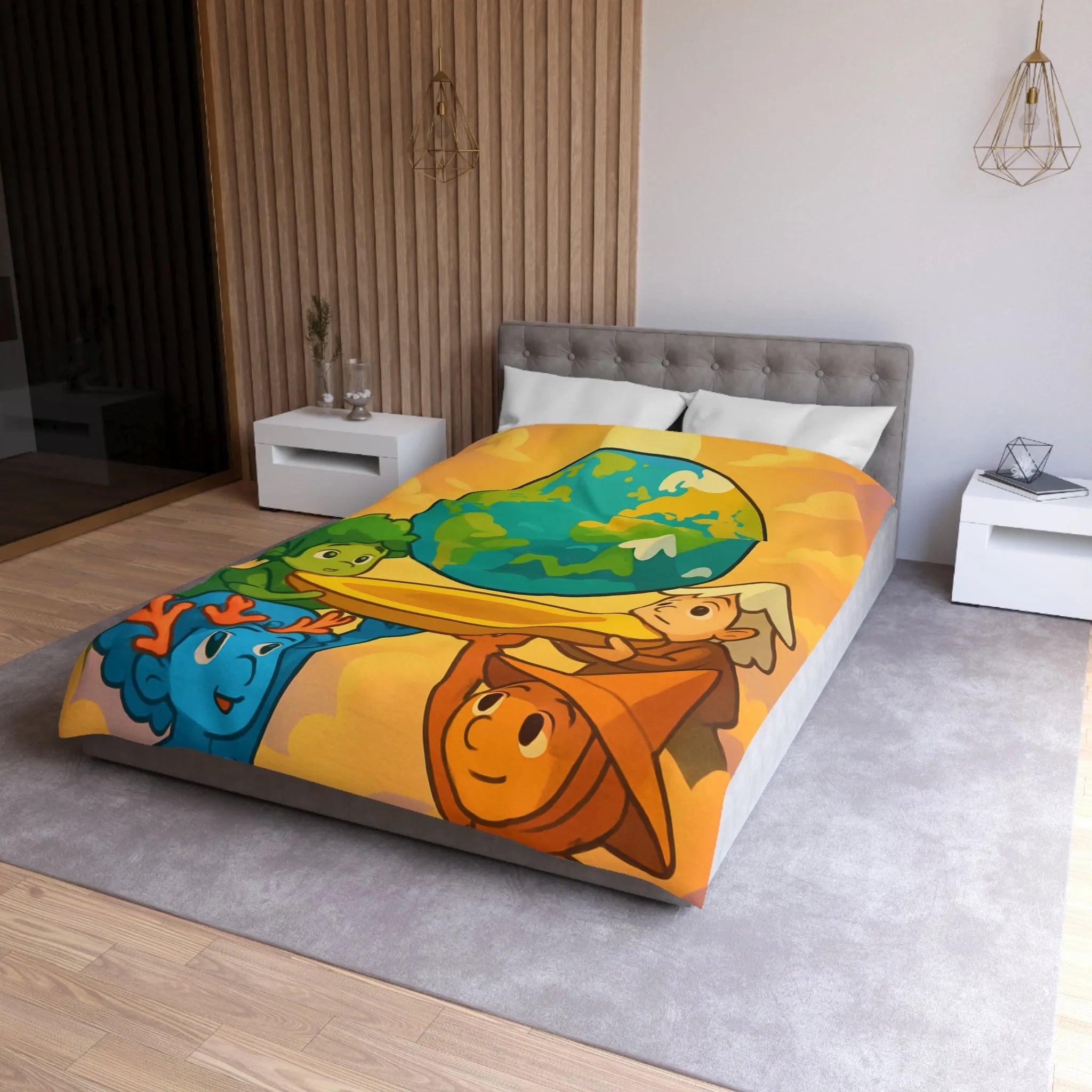 Housse de couette colorée représentant des enfants unis pour soutenir la planète Terre