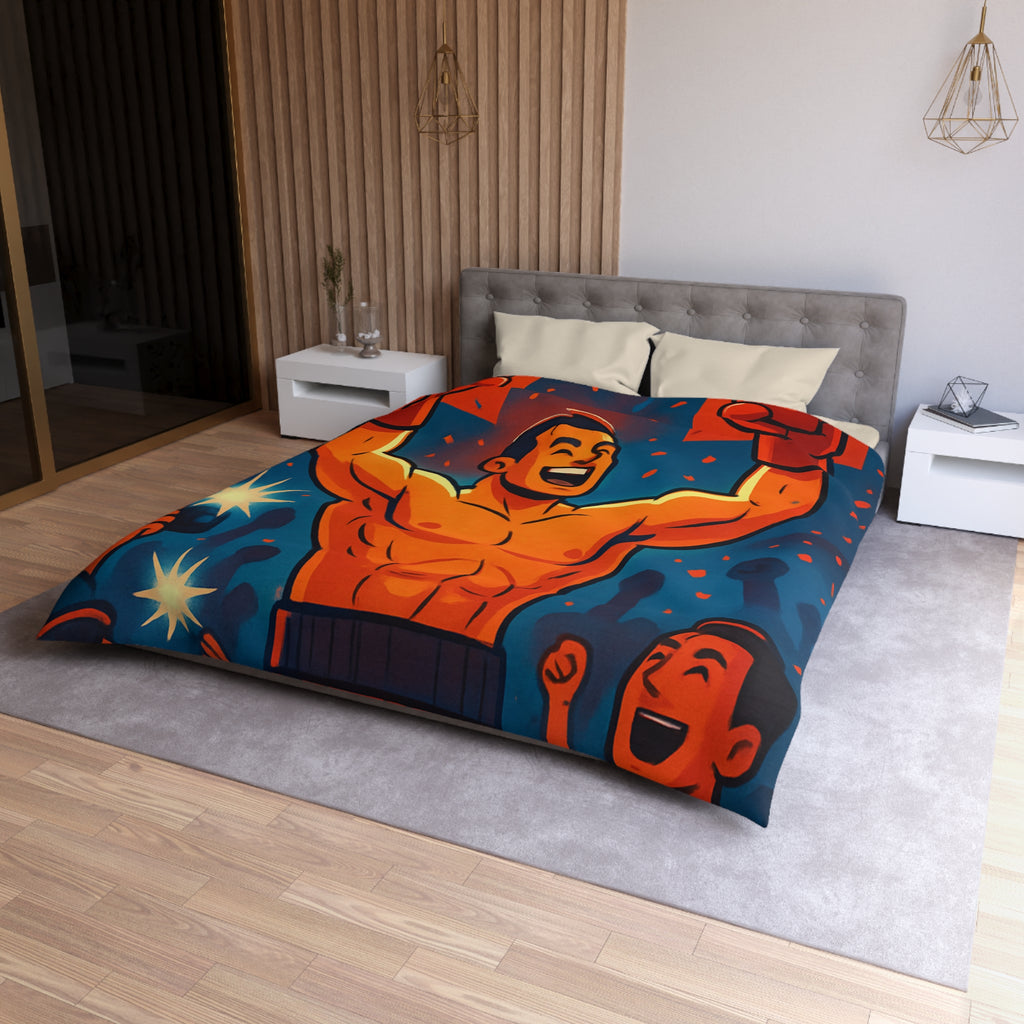 Housse de couette spectaculaire avec illustration de boxeur victorieux et public en liesse