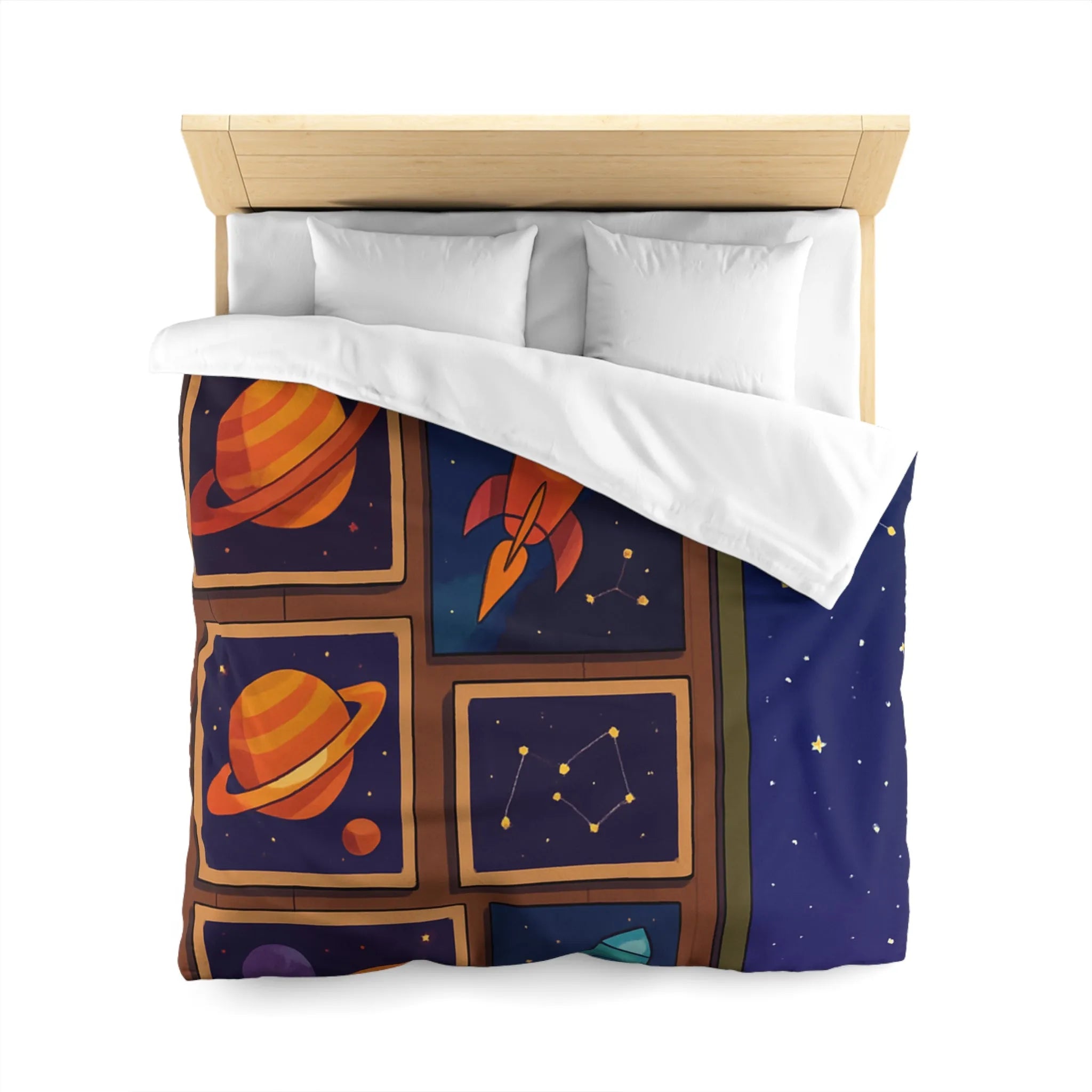 Housse de Couette Espace Coloré avec Fusées et Constellations pour Chambre Enfant