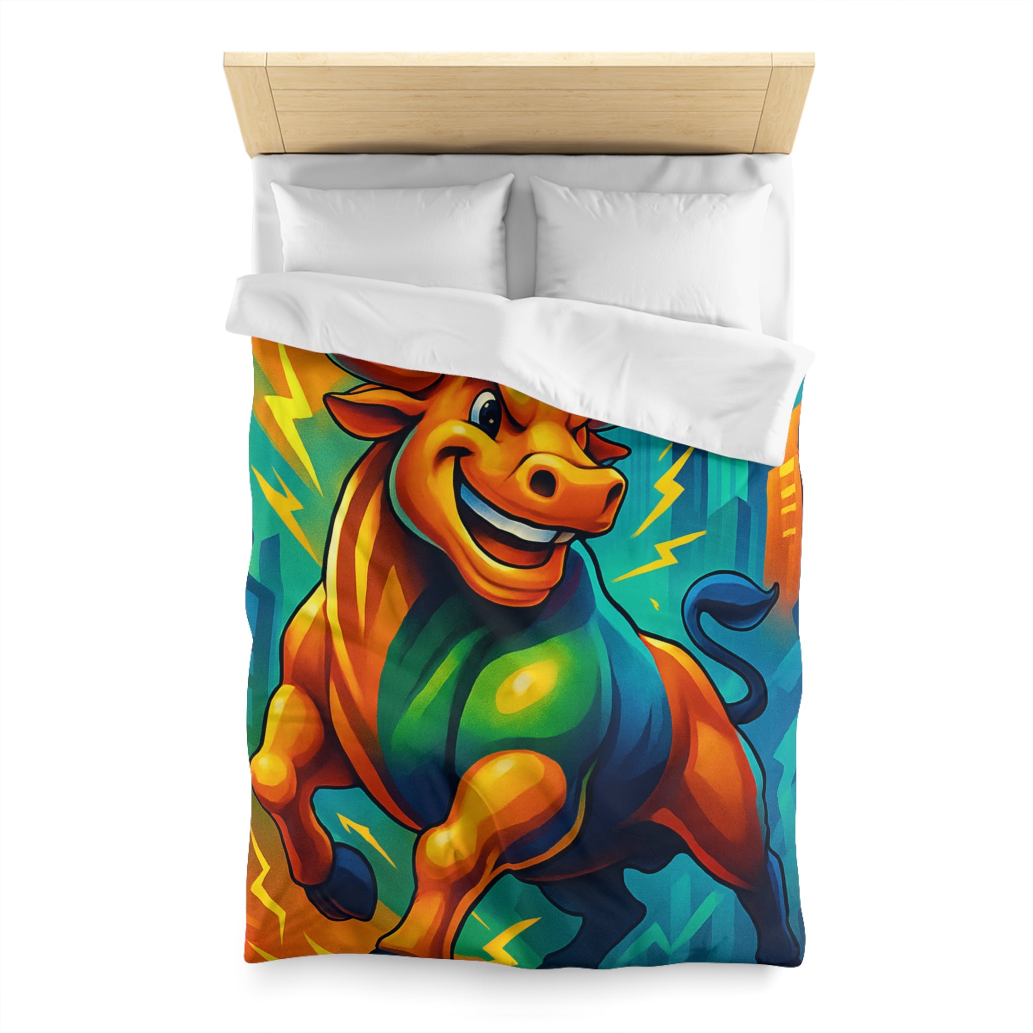 Illustration dynamique d'un taureau énergique avec gratte-ciel modernes et flèches ascendantes