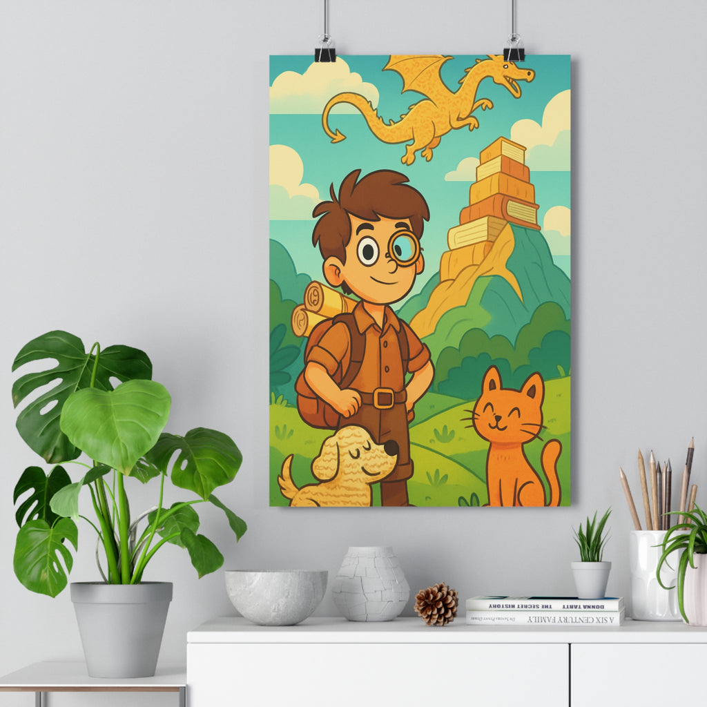 Poster décoratif cartoon aventure enfant chambre joyeuse dessin animé coloré jaune rouge bleu 30x46
