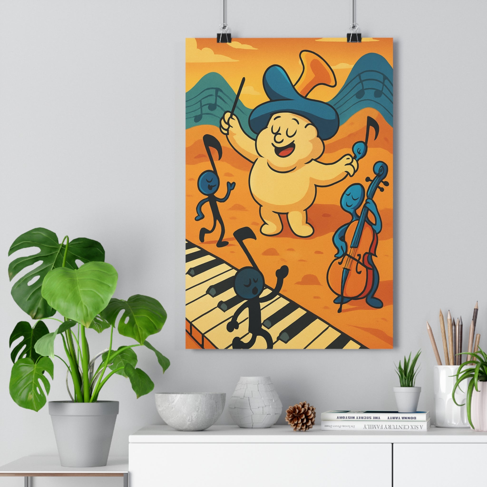 Poster décoratif surréaliste bleu orange joyeux créatif salle musique moderne artistique design 30x46 cm