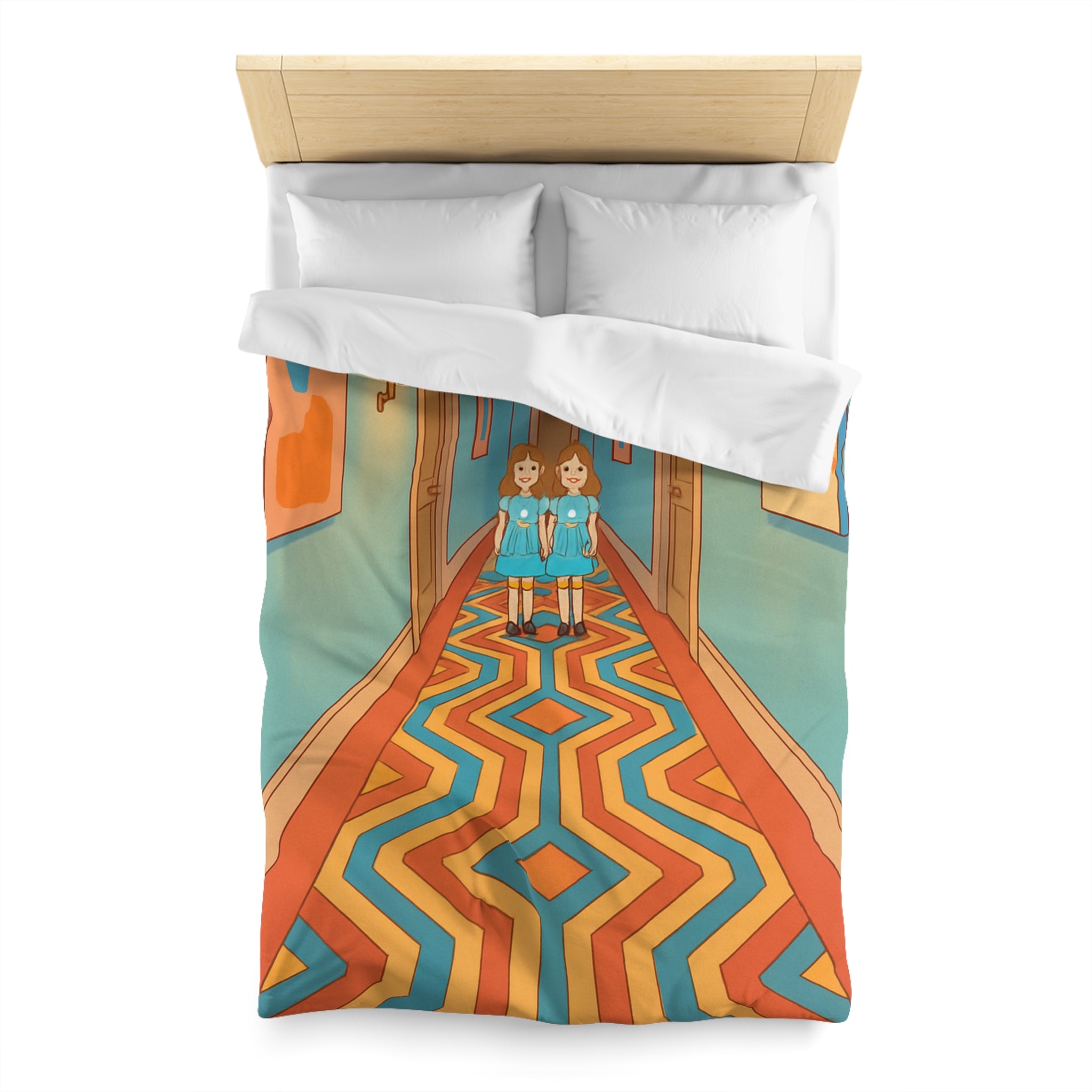 Housse de couette motif géométrique rétro et ambiance inspirée de films classiques d'horreur