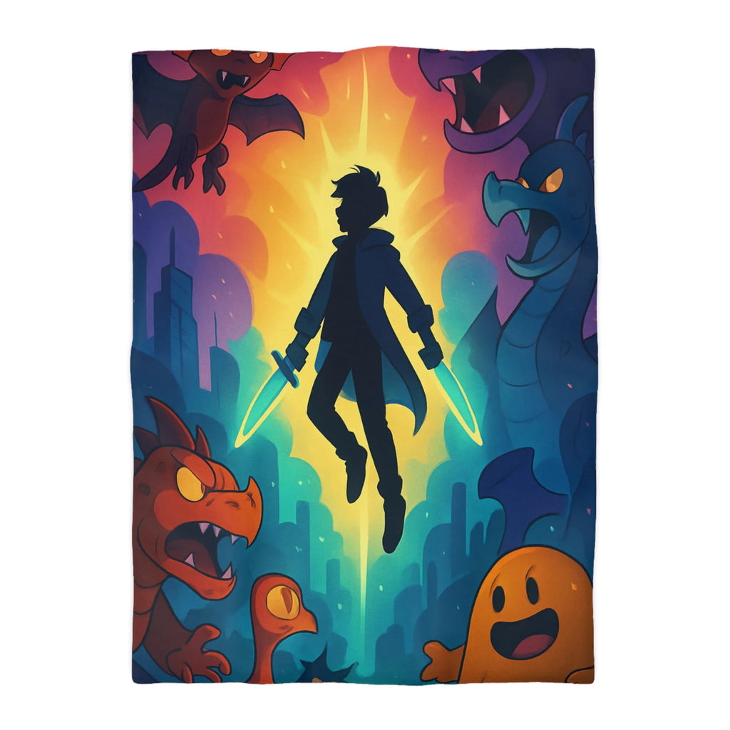 Housse de couette colorée avec créatures fantastiques, ambiance magique et design audacieux