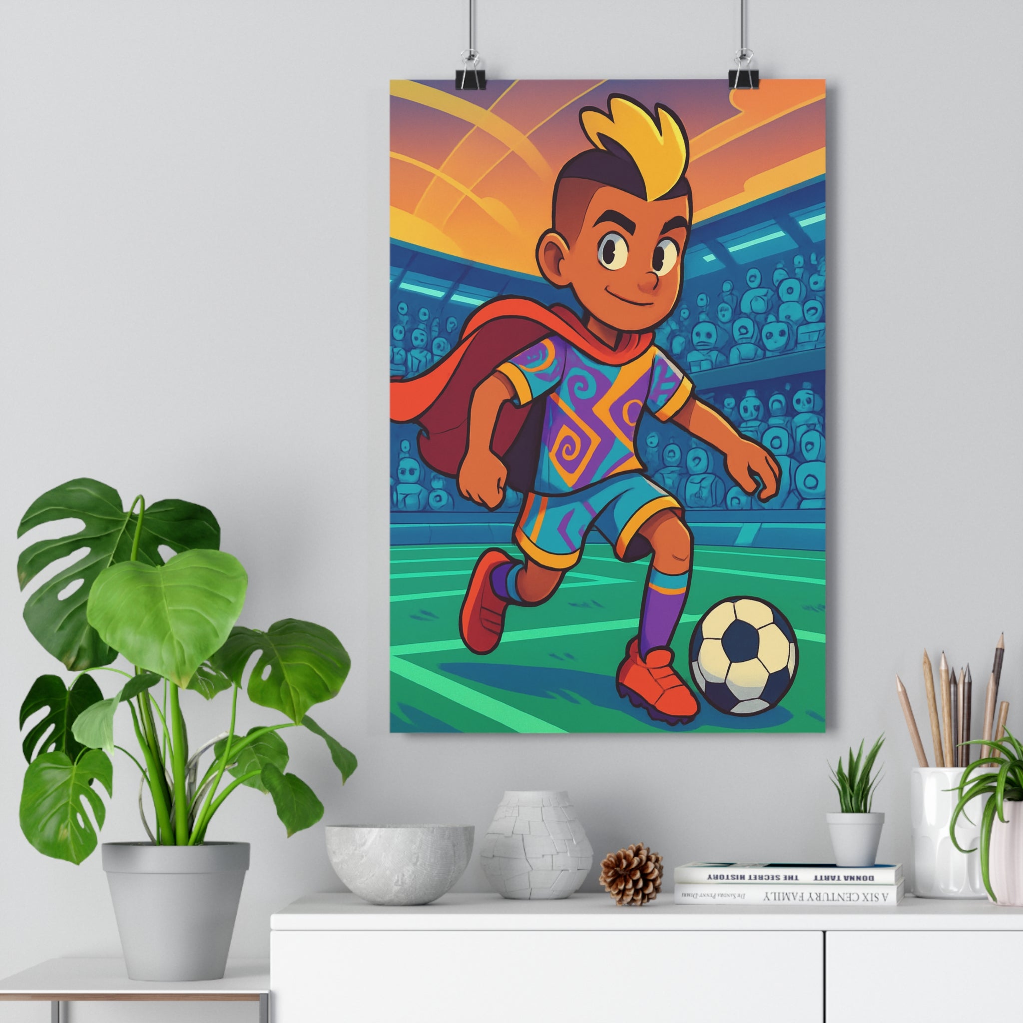 Poster décoratif dynamique anime futuriste football rouge bleu orange chambre salon sport tendance qualité
