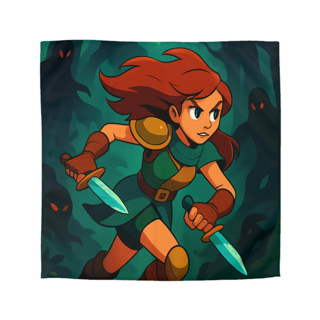 Housse de couette aventure forêt enchantée avec héroïne courageuse et lames scintillantes