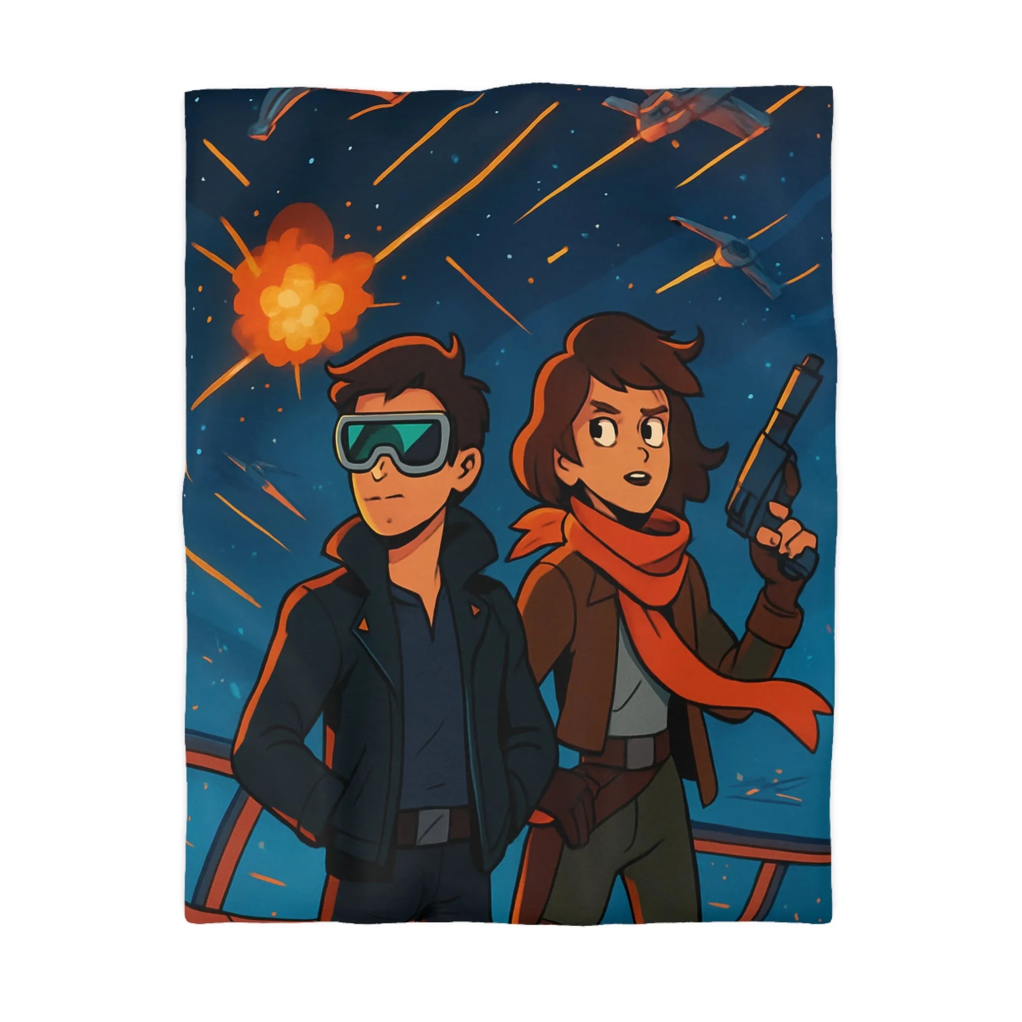 Housse de couette aventure galactique avec pilotes intrépides et bataille spatiale épique