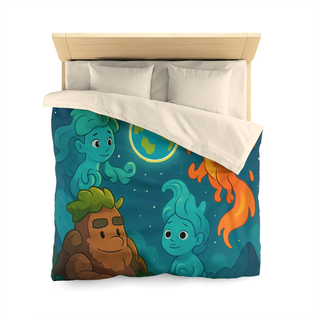 Housse de Couette Éléments Fantastiques pour Chambre Enfants avec Terre et Créatures Magiques