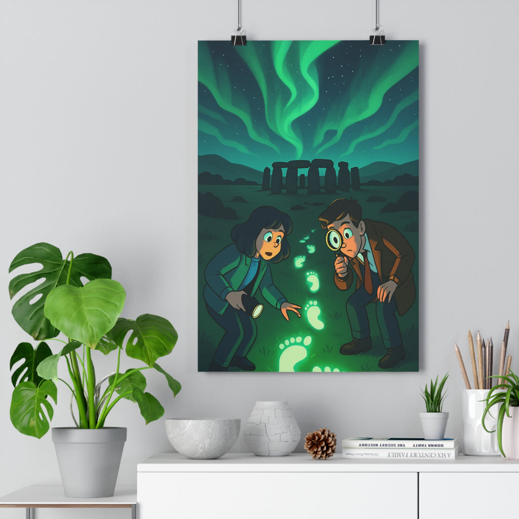 Poster décoratif mystérieux vert bleu animé nordique site mégalithique chambre bureau 30x46 lumineux intrigue