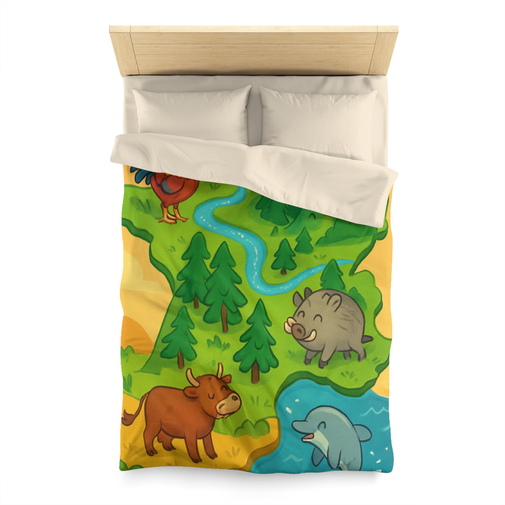 Housse de couette pour enfant avec animaux et paysage de France ludique et coloré