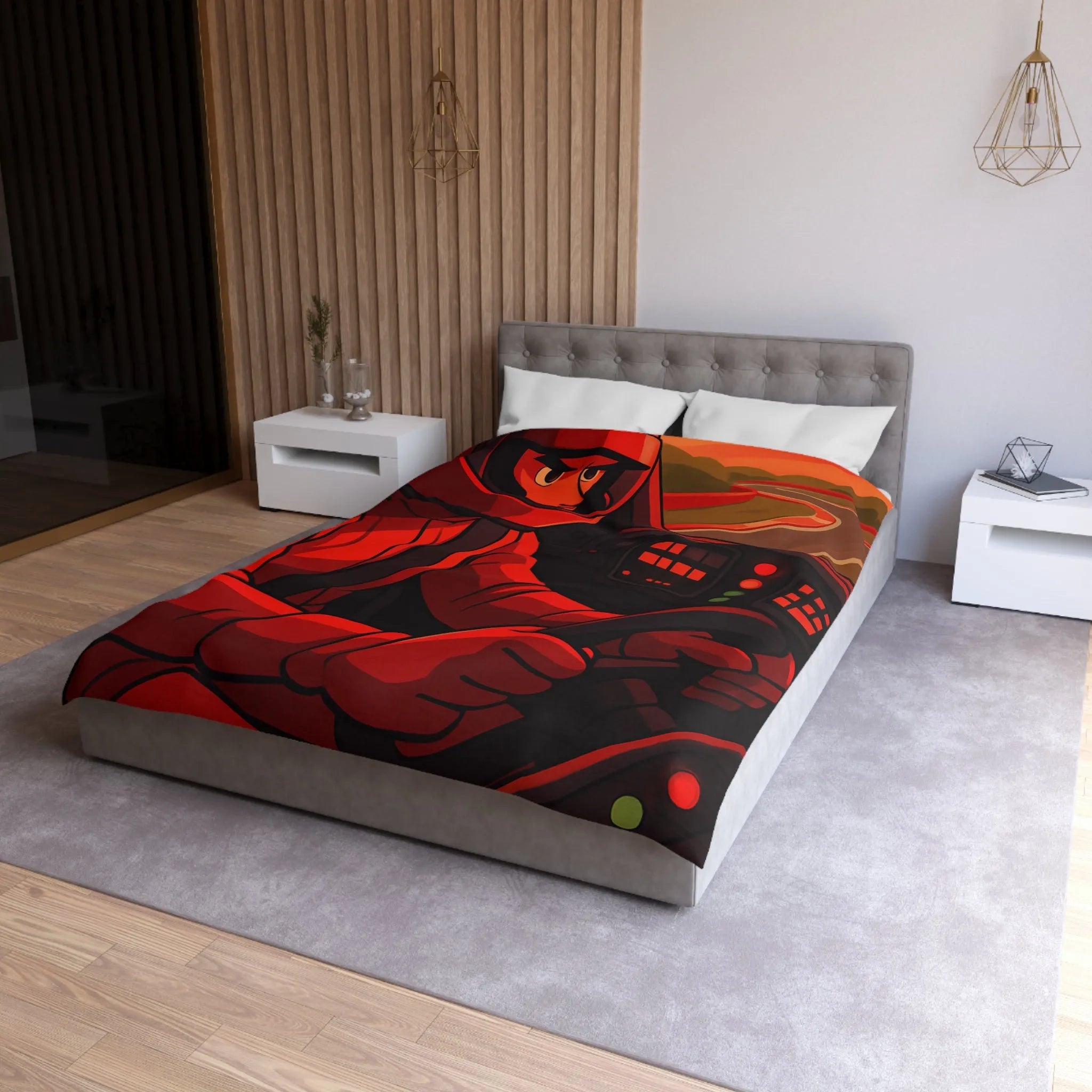 Housse de couette dynamique motif pilote de course rouge en automobile sportive