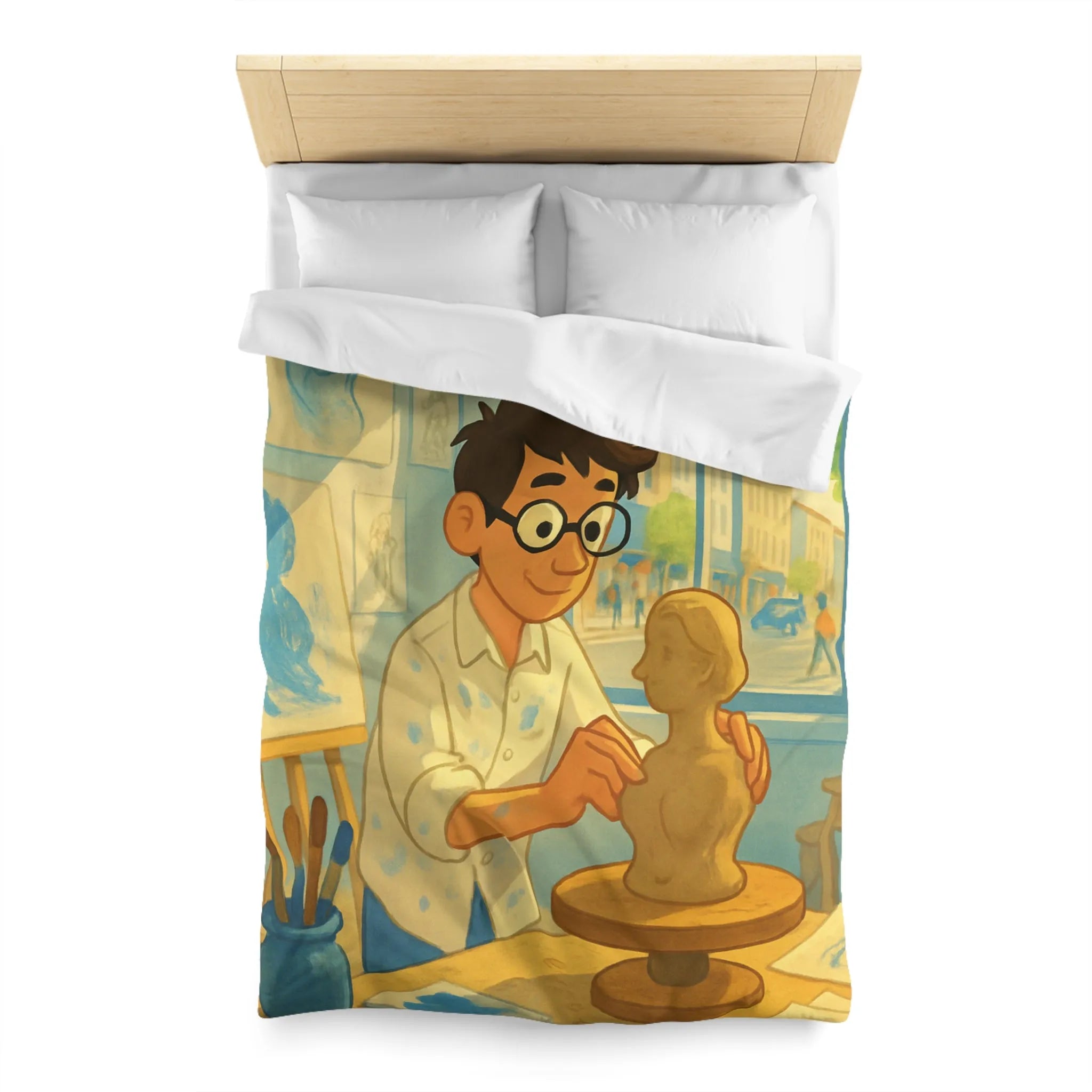 Housse de couette artistique avec design de studio de sculpture lumineusement coloré