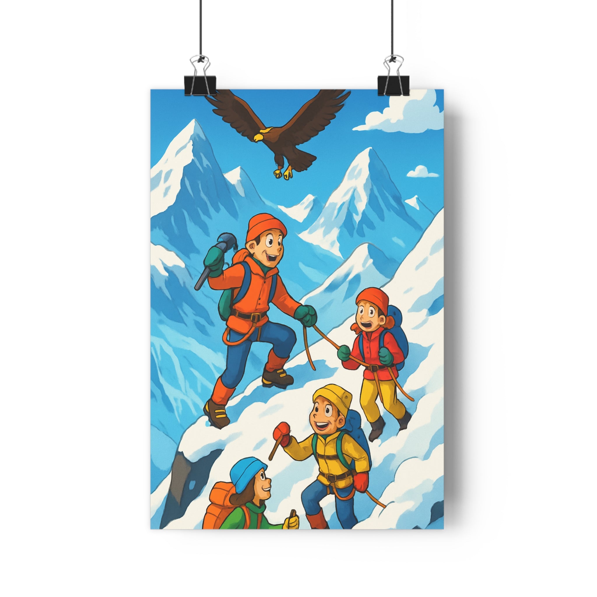 Poster décoratif aventure glaciaire montagnes Alpes vibrant couleurs vives joyeux dessin animé chambre salon