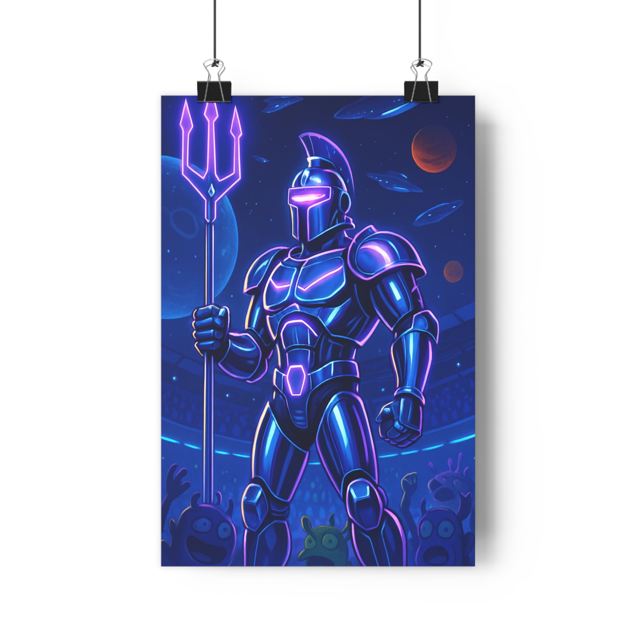 Poster décoratif futuriste bleu violet anime aventure sciencefiction chambre salon dynamique captivant extraterrestre armure