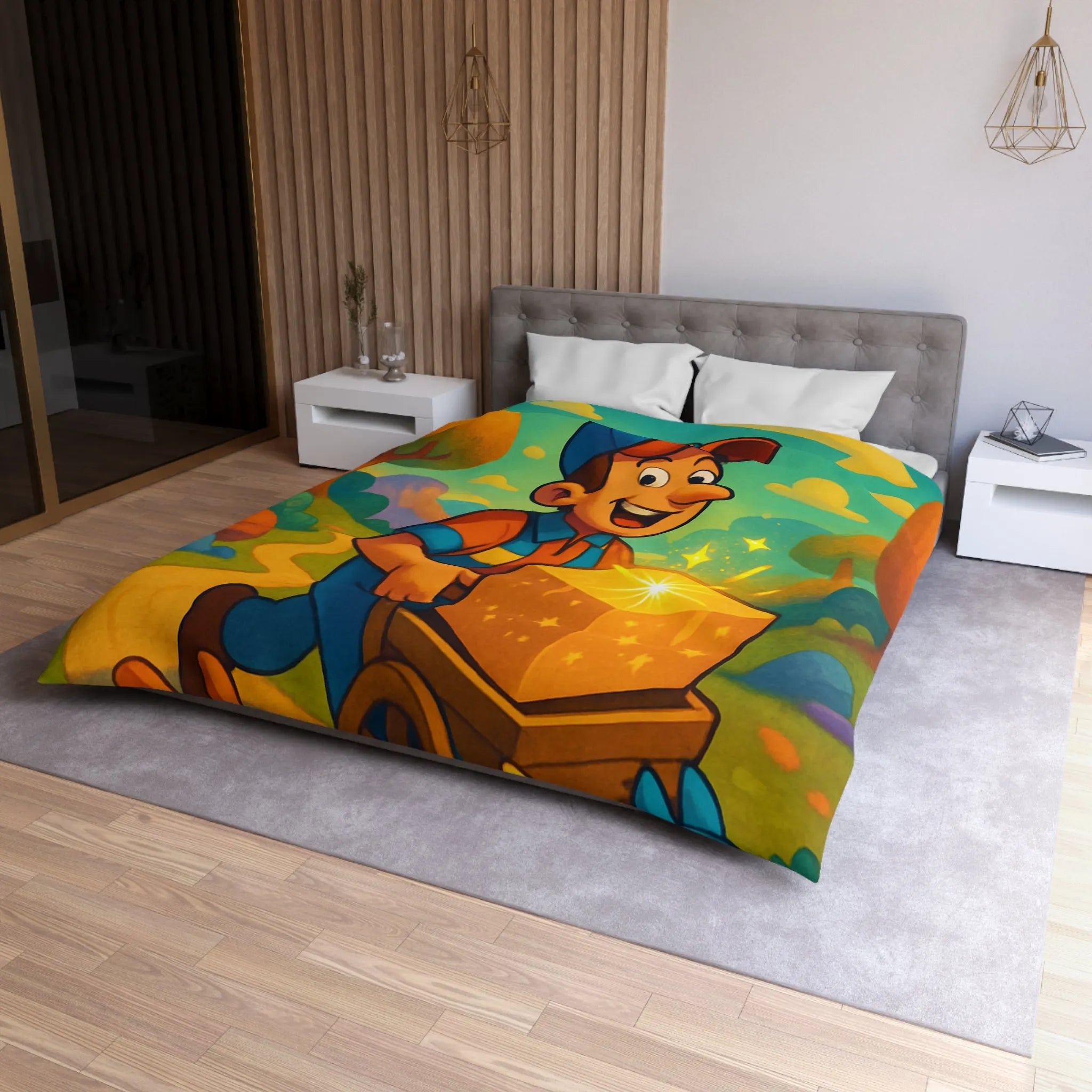 Housse de Couette Colorée avec Paysage Magique et Animaux Joyeux pour Enfants