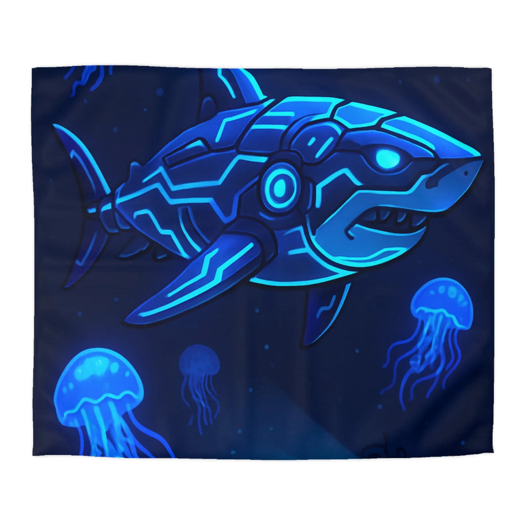 Housse de couette avec requin cybernétique et méduses lumineuses pour chambre moderne