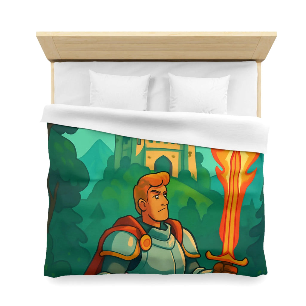 Housse de couette chevalier et dragon, ambiance médiévale fantastique aux couleurs vibrantes