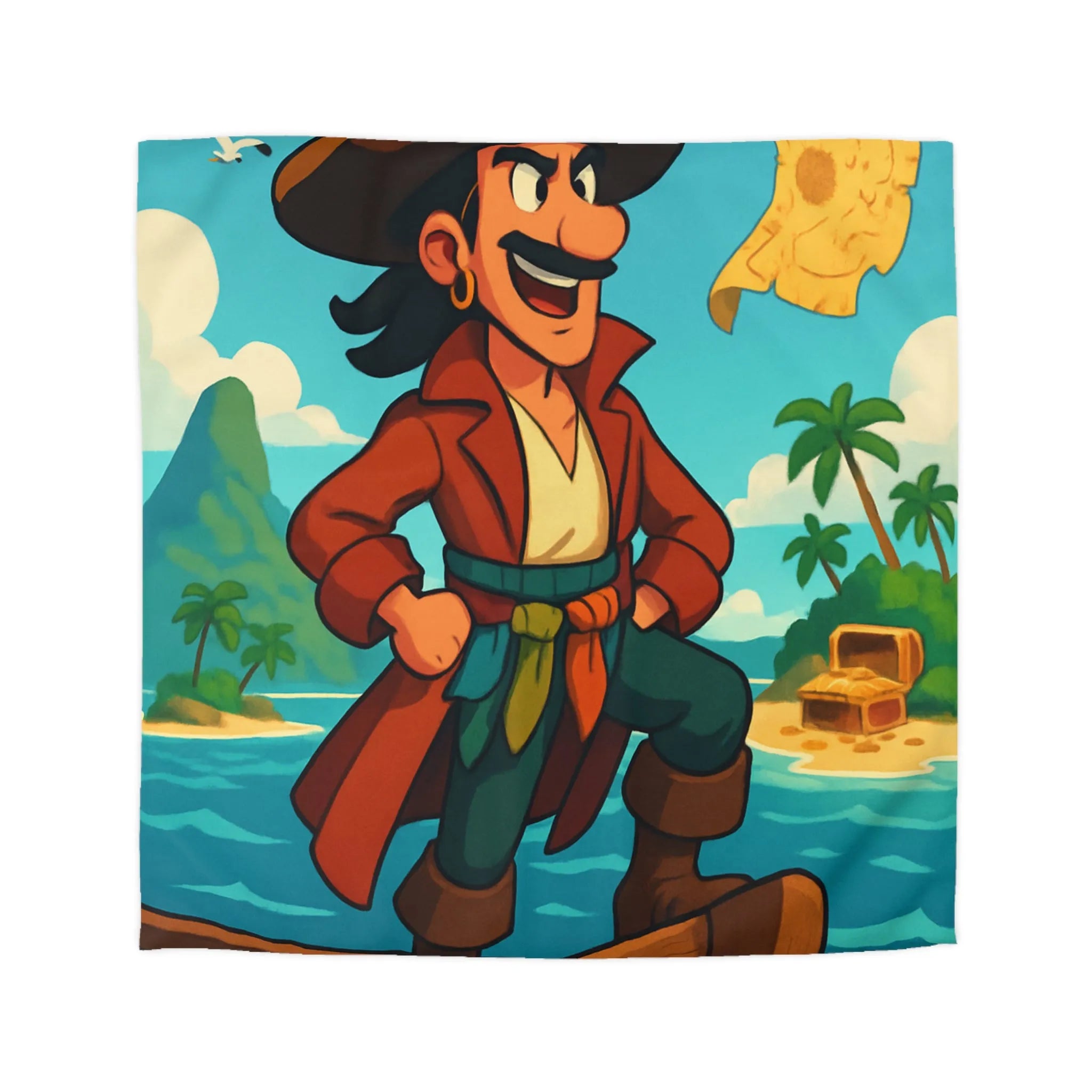 Housse de couette enfant pirate aventure tropicale avec carte au trésor joyeuse