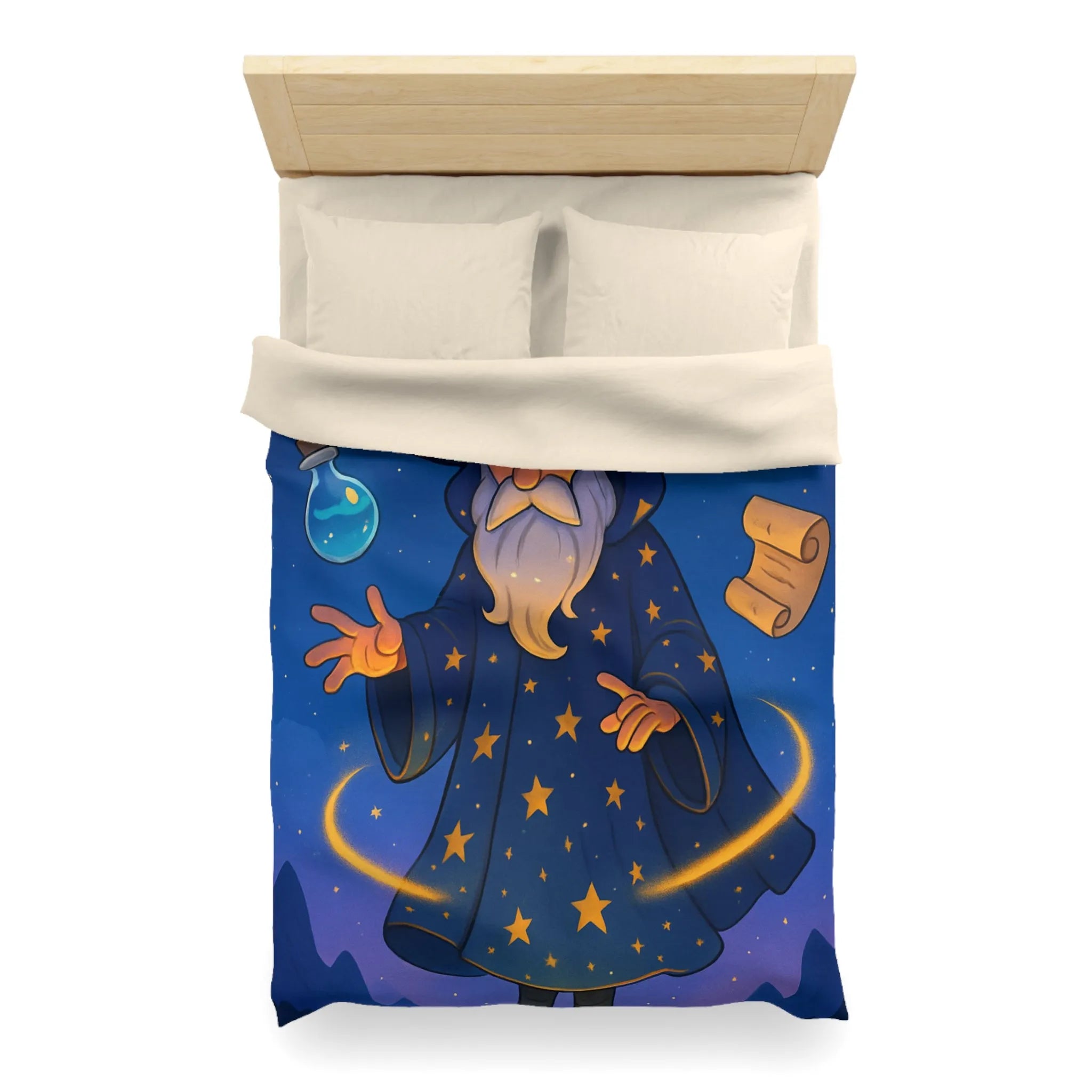Housse de Couette Magicien Étoilé avec Parchemins Enchantés et Fioles Lumineuses