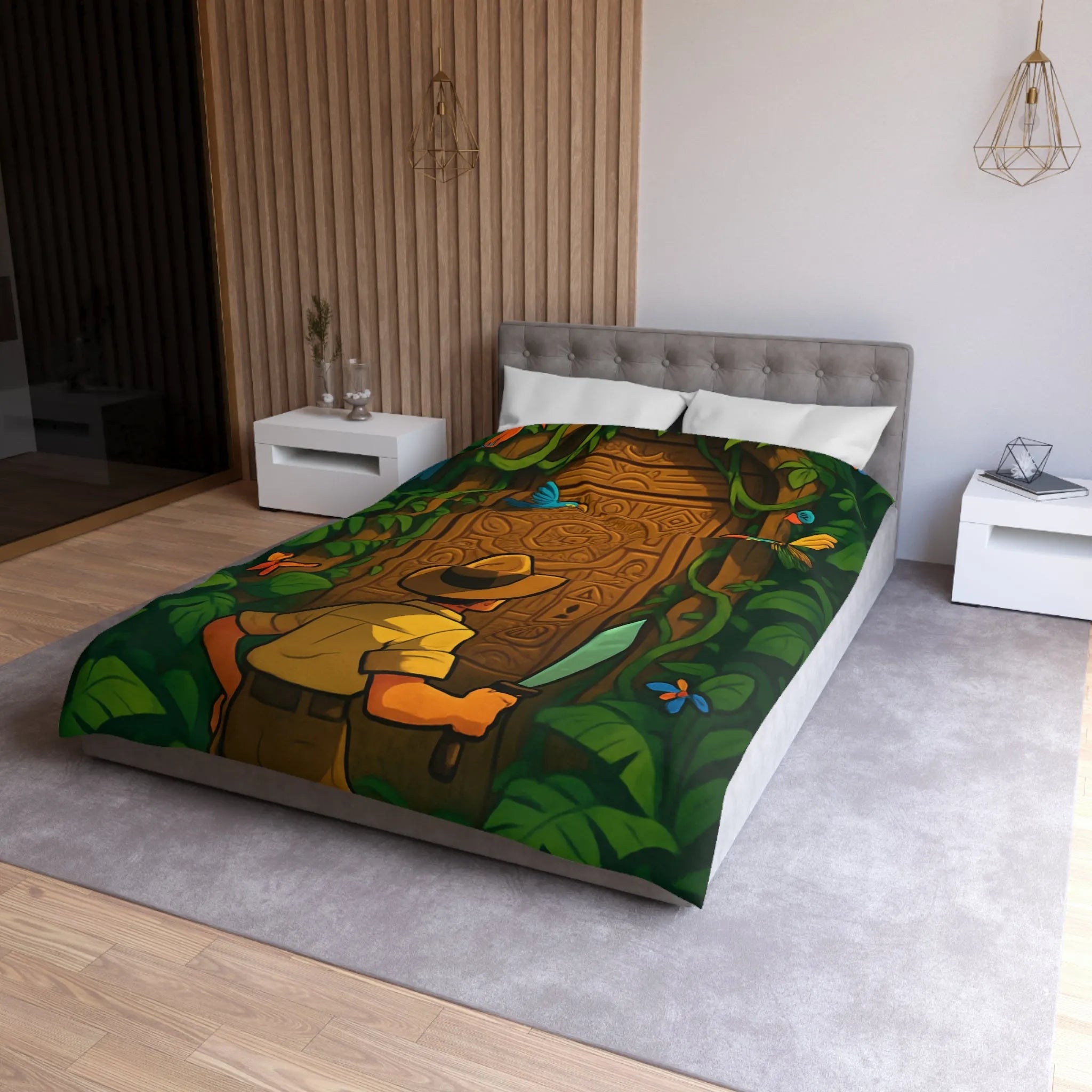 Housse De Couette Aventure Jungle Enjolivée De Motifs Anciens et Faune Colorée