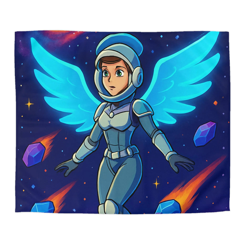 Housse de couette astronaute ailé dans l'espace avec étoiles et nébuleuses colorées