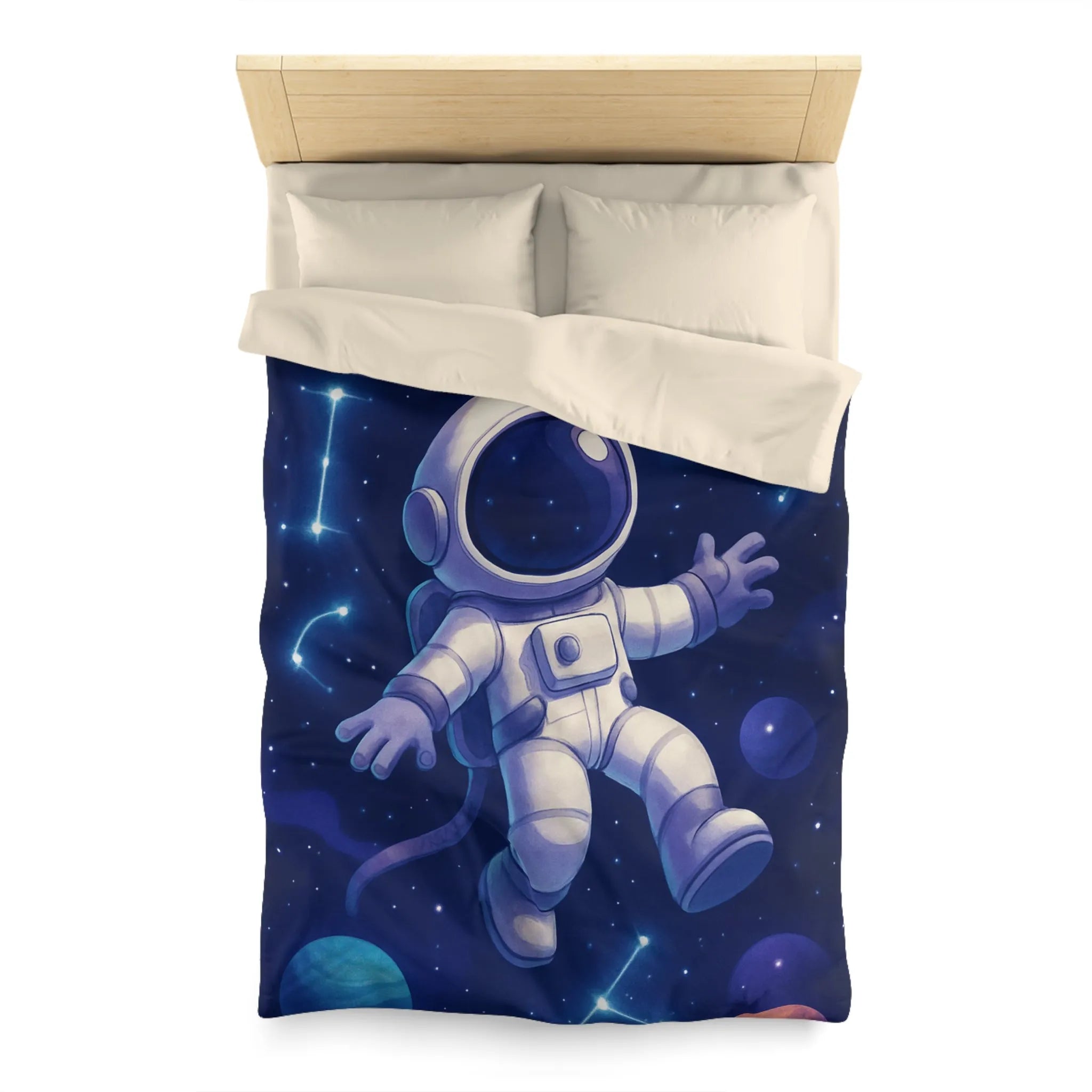 Housse de Couette Astronaute en Espace Étoilé avec Constellations et Planètes Colorées