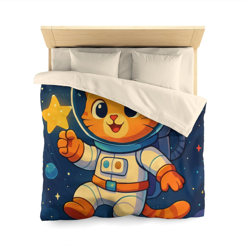 Housse de Couette avec Chat Astronaute et Étoiles dans Espace Coloré pour Enfants