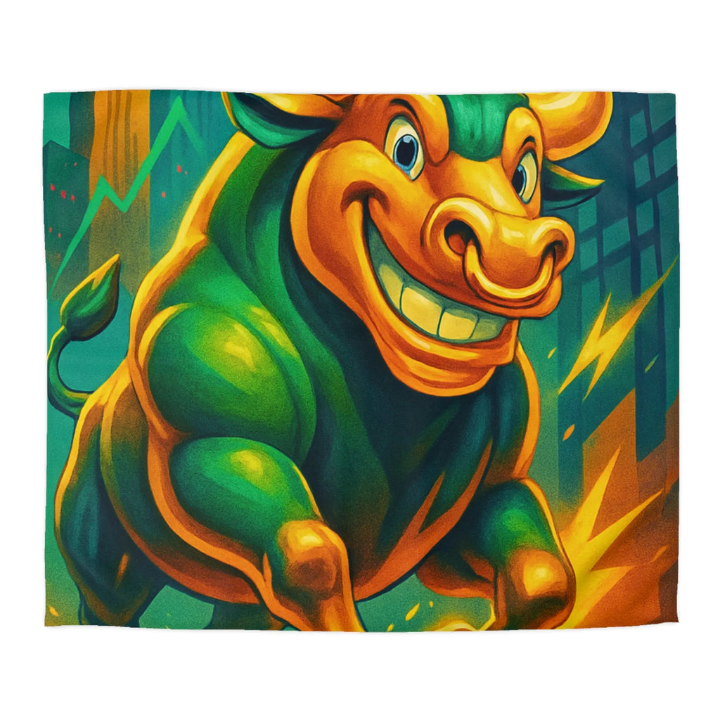 Housse de couette dynamique avec taureau optimiste et flèches de croissance urbaine