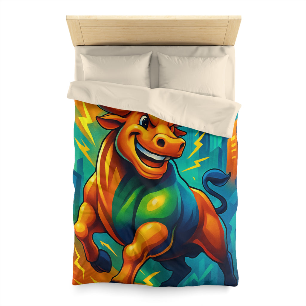 Illustration dynamique d'un taureau énergique avec gratte-ciel modernes et flèches ascendantes