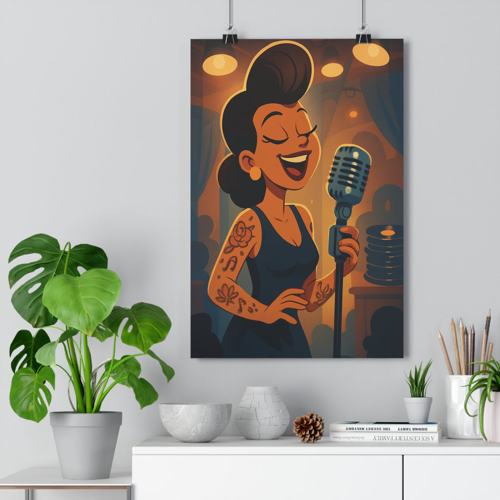 Poster décoratif rétro jazz cartoon orange bleu salon musique moderne ambiance intime 30x46 cm