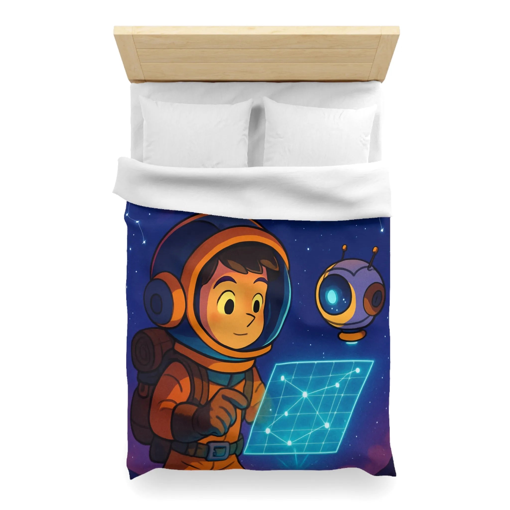 Housse de Couette Enfantine Astronaute et Robot Explorent le Ciel Étoilé Fantastique