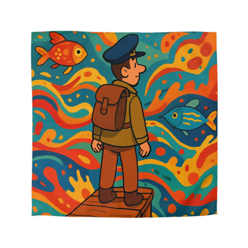 Housse de couette avec motif coloré de poisson marin et vagues abstraites colorées