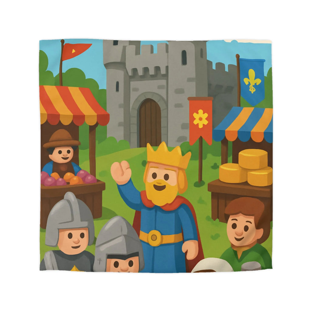 Housse de Couette Ludique Moyen Âge Château Roi et Marché Animé Coloré