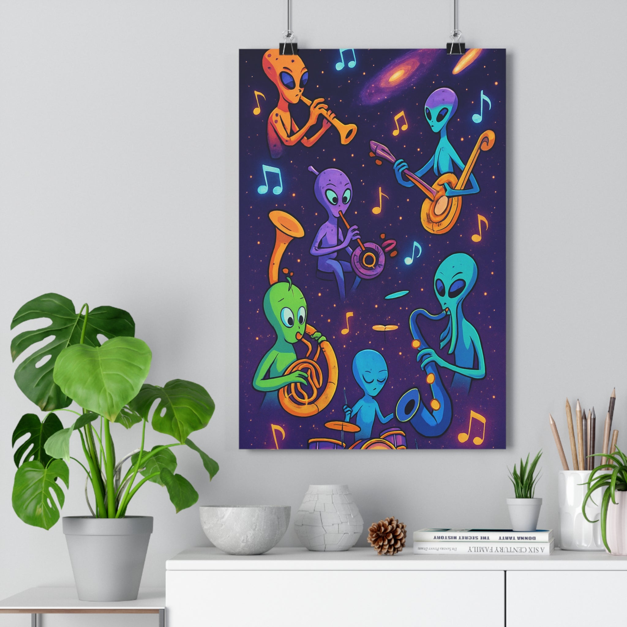 Poster décoratif anime créatif bleu vert violet fantastique extraterrestre musique chambre salon unique tendance