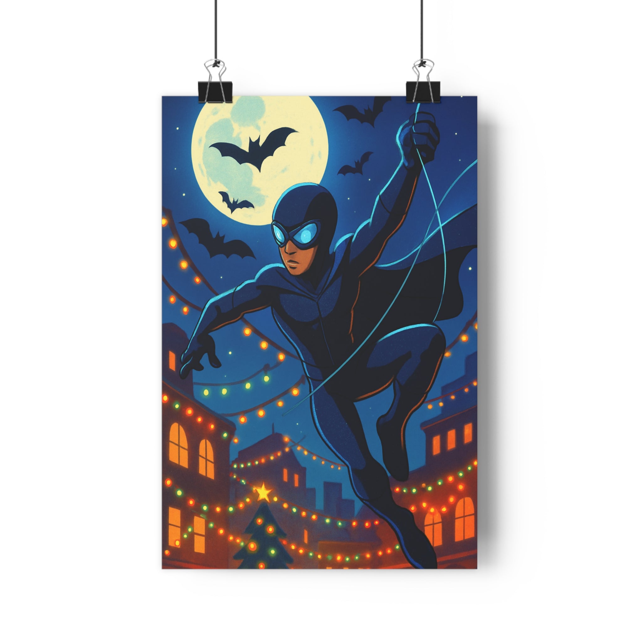 Poster décoratif héros mystérieux nuit bleu orange moderne chambre bureau ambiance captivante format 30x46