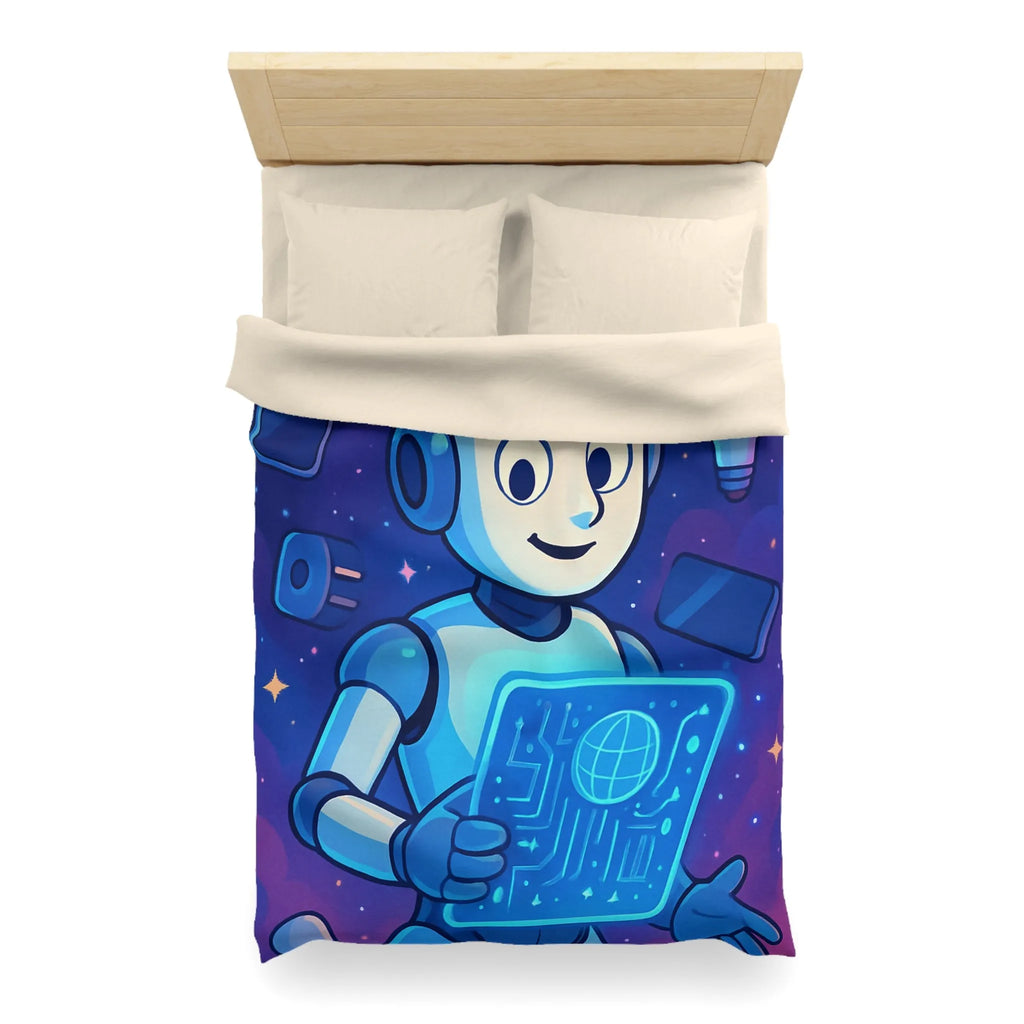 Housse de Couette Futuriste avec Robot et Gadgets Technologiques pour Chambre Moderne