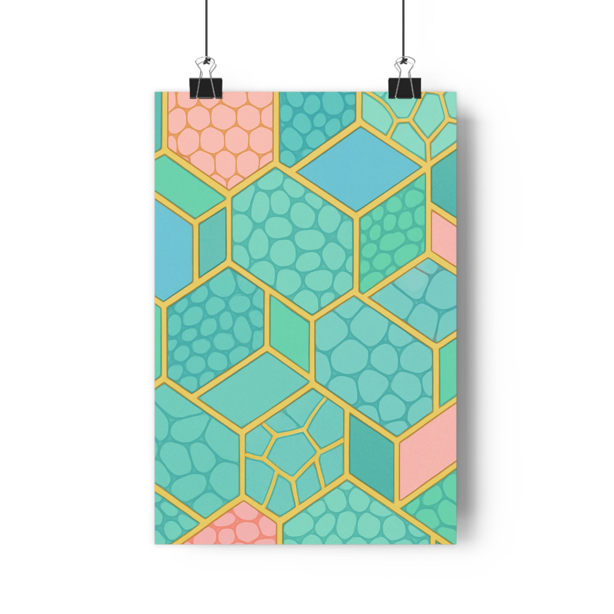 Poster décoratif géométrique moderne bleu vert rose salon chambre contemporain artistique dynamique tendance qualité