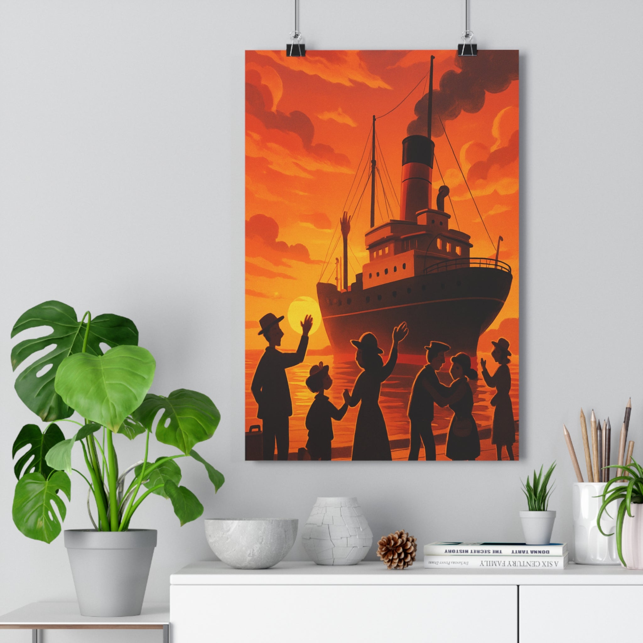Poster décoratif crépuscule romantique cartoon orange rouge salon chambre nostalgique art mural élégant qualité