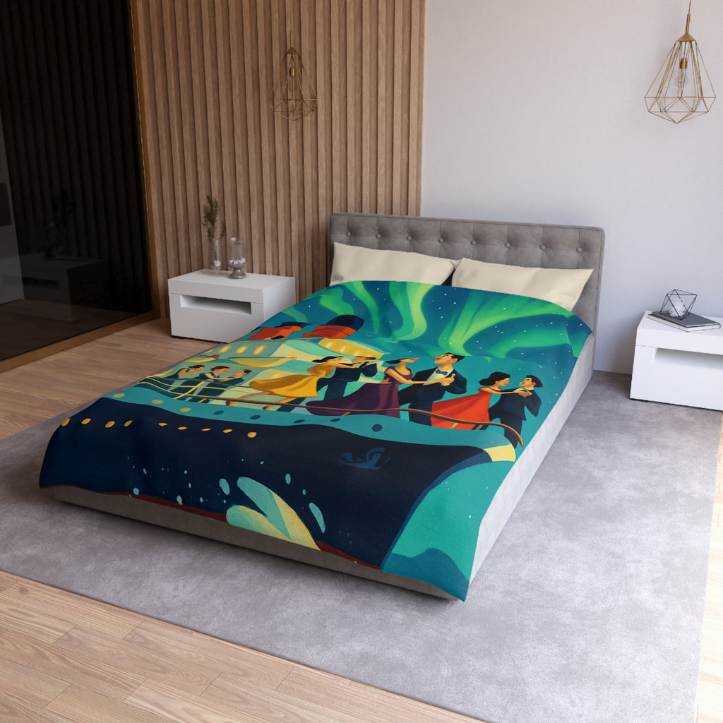 Housse de couette rétro dance nocturne aurores boréales croisière bateau élégant