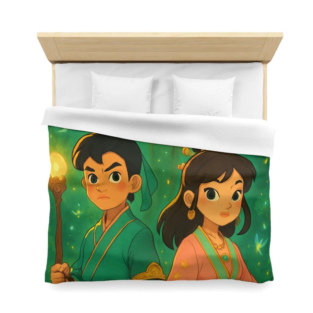 Housse de Couette Féérique Enfants avec Arbre Lumineux et Personnages Style Fantasy Coloré